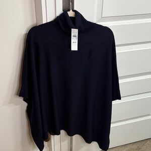 NWT ANN TAYLOR merino wool blend poncho turtleneck sweater size XS/S navy cozy